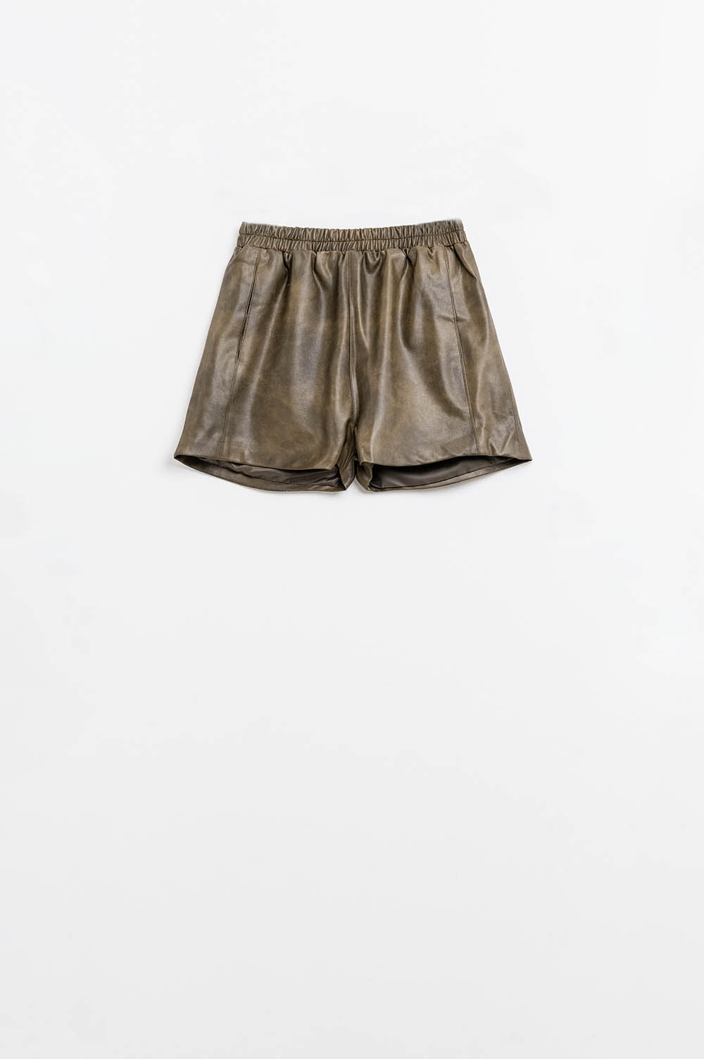 faux Leather Relaxed Shorts In Vintage Brown - trousers