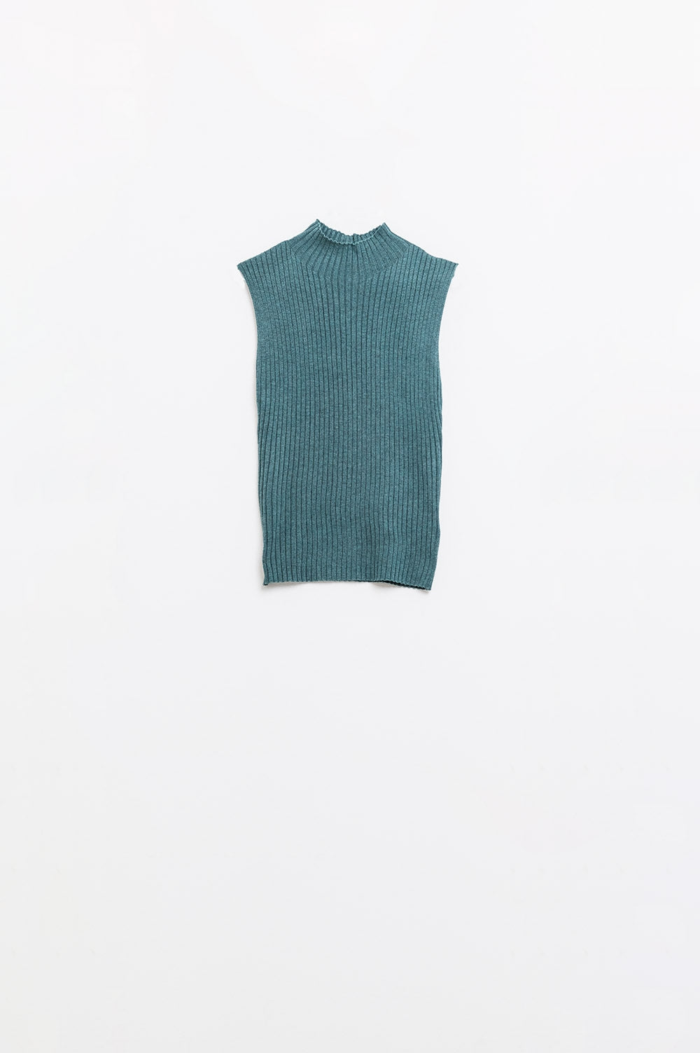 Sleeveless fine knit wool sweater in green - jumper