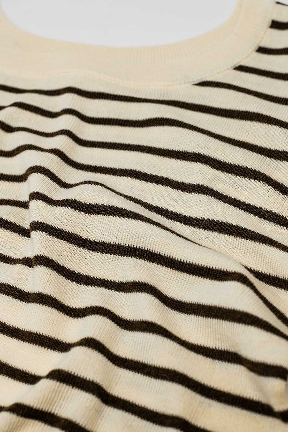 Beige striped fine knit sweater with boat neck - jumper