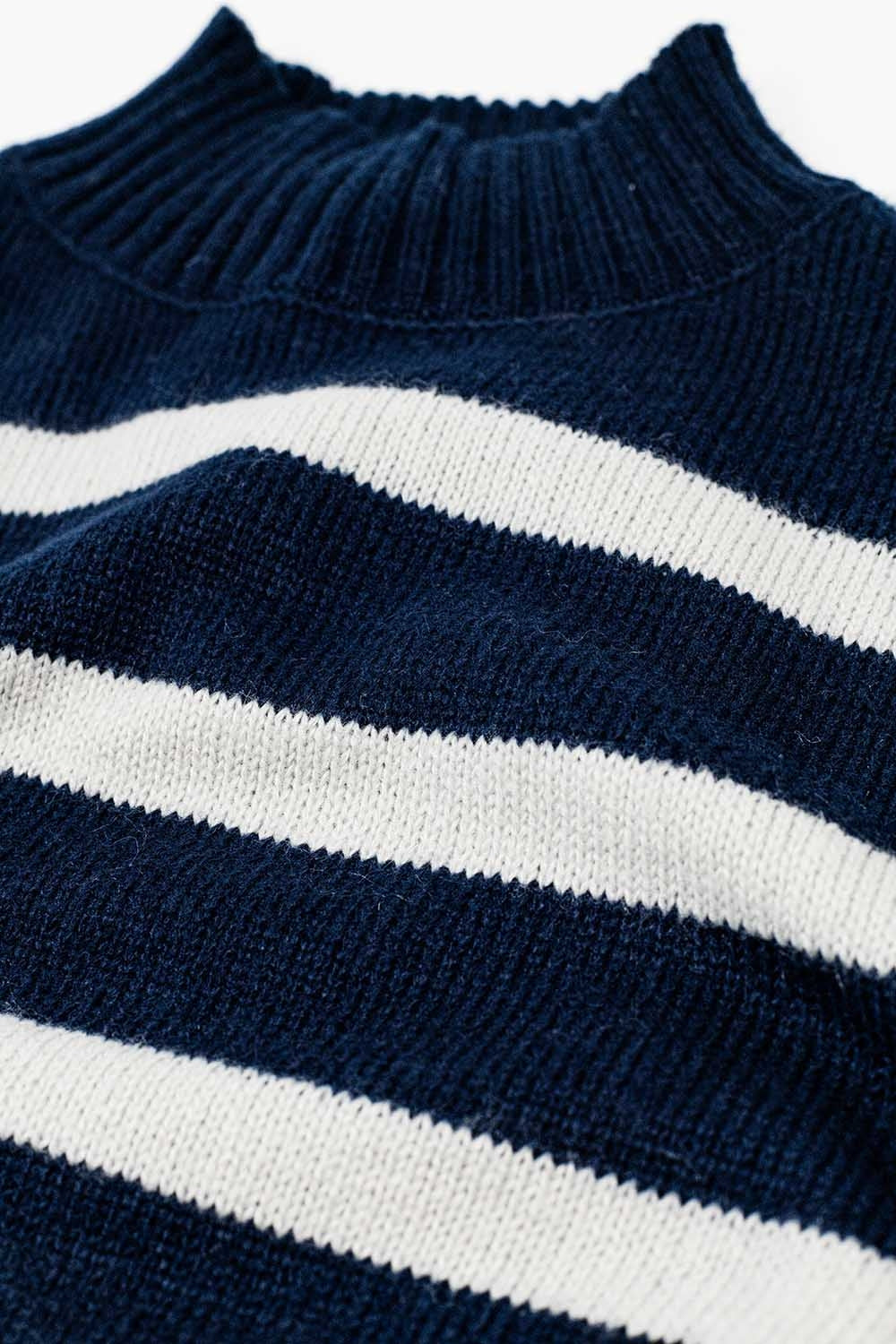 High Neck striped Sweater in navy and grey