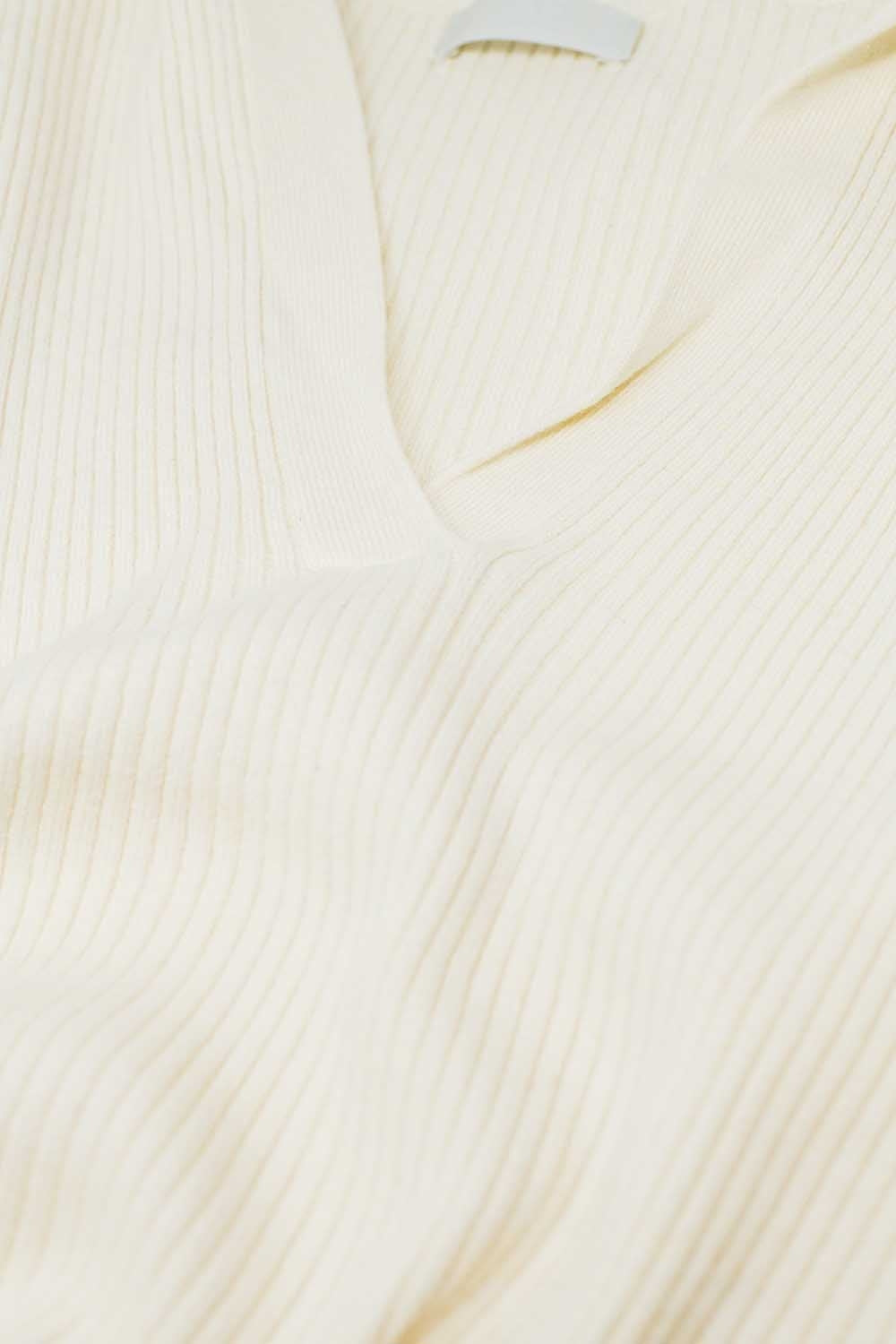 cream Collared Rib sweater With Long Sleeves