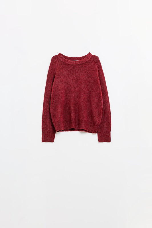 Burgundy crew neck sweater with seam detail on sleeve - jumper