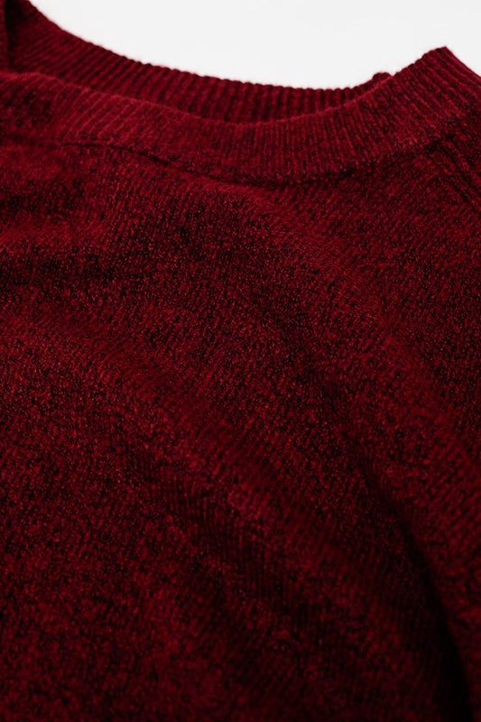 Burgundy crew neck sweater with seam detail on sleeve - jumper