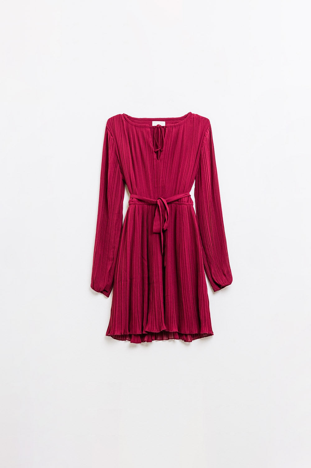 pleated chiffon dress in burgundy - dress
