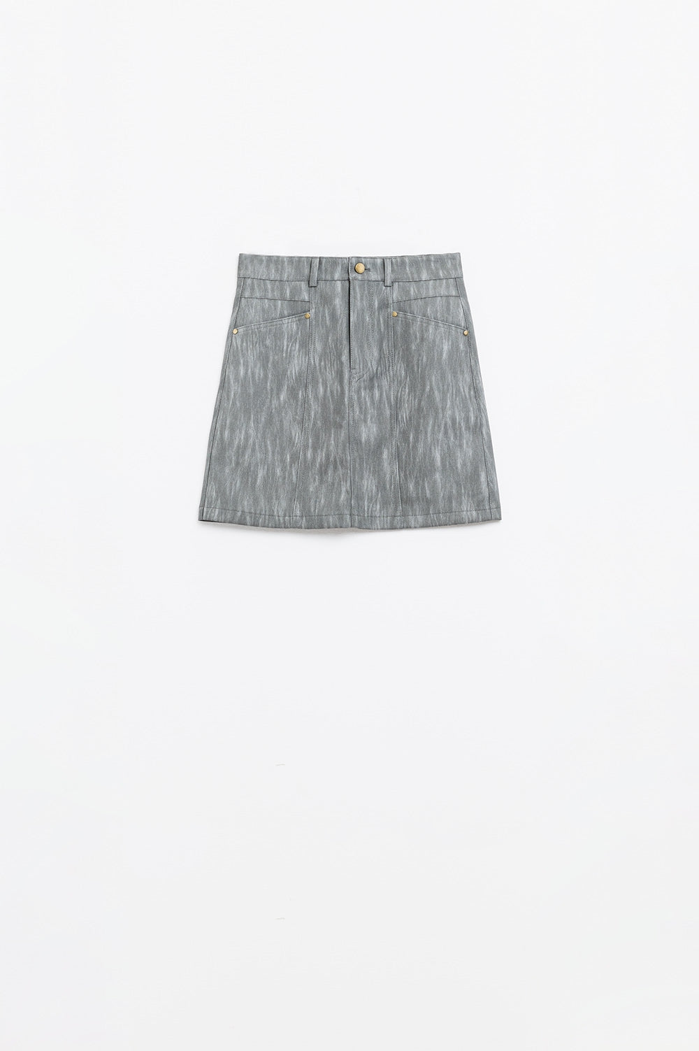 leatherette Straight mini skirt in grey with pockets