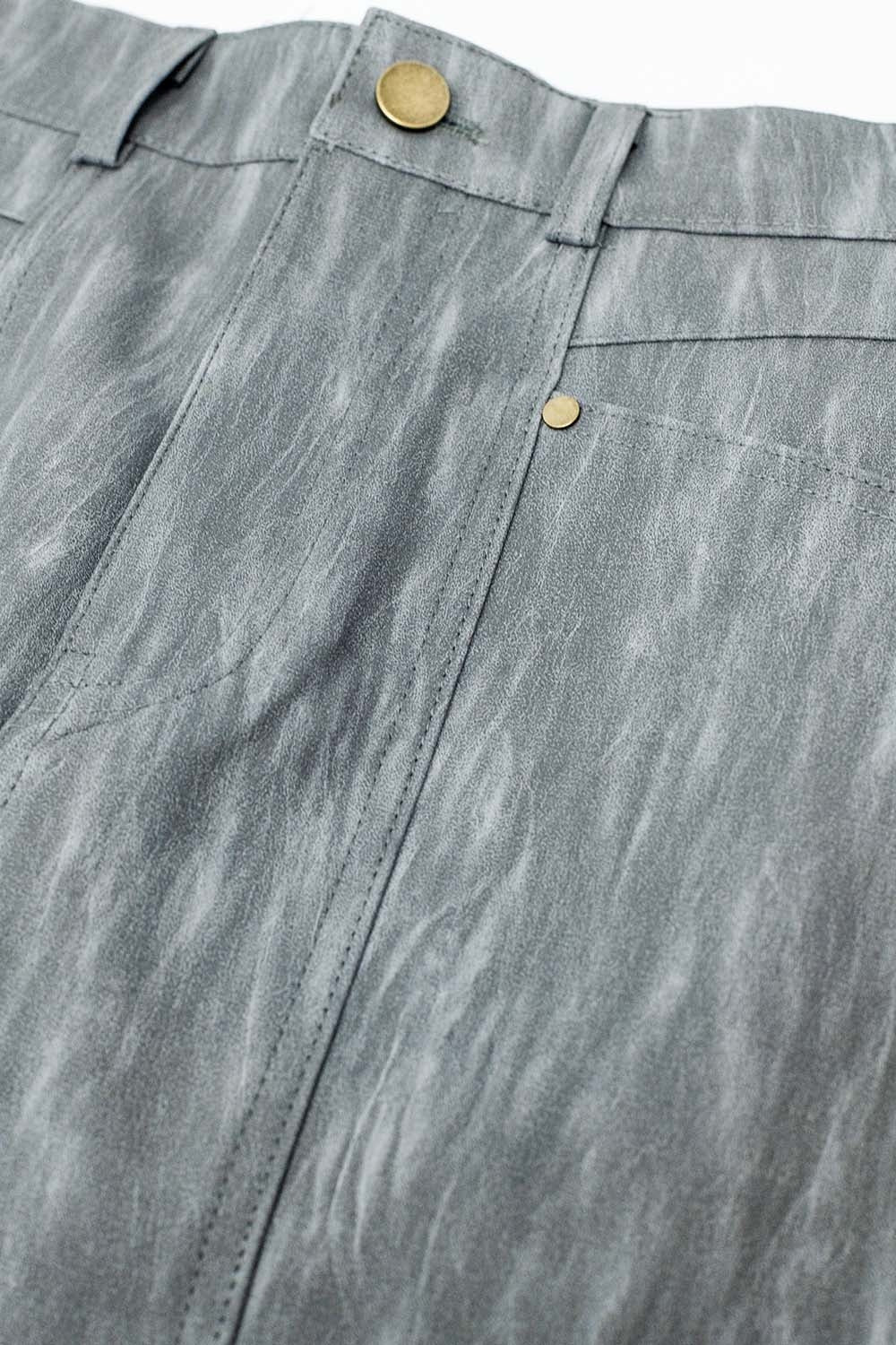 leatherette Straight mini skirt in grey with pockets