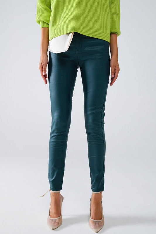 Dark Green Faux Leather Super Skinny Pants - trousers