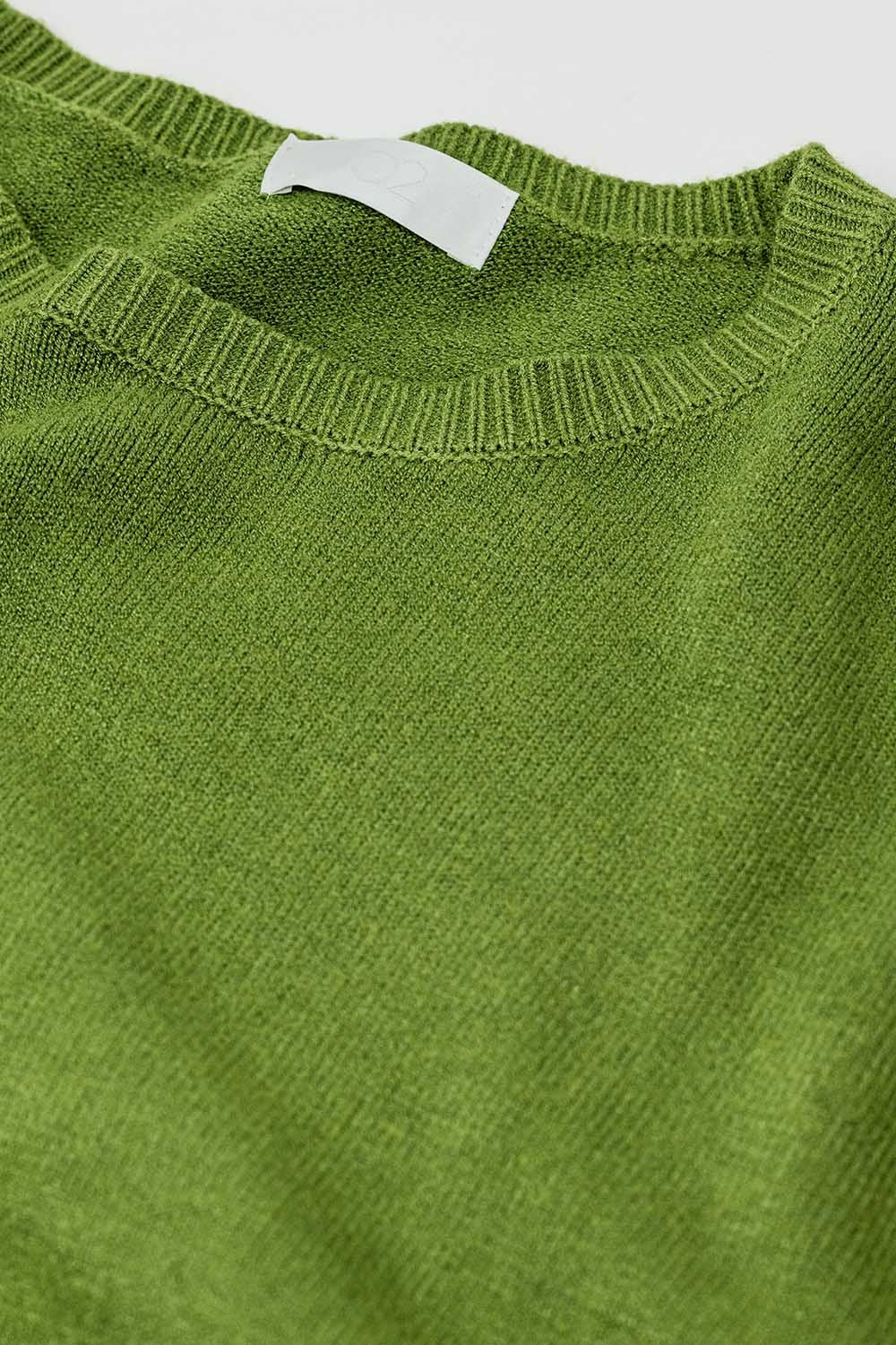 Oversized Crew Neck Long Sleeve Sweater in Olive Green