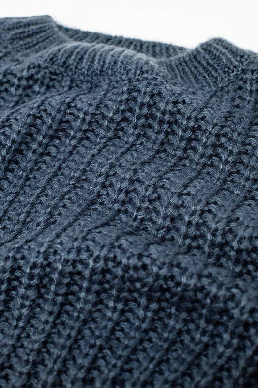 Dark grey chunky knit sweater with balloon sleeves