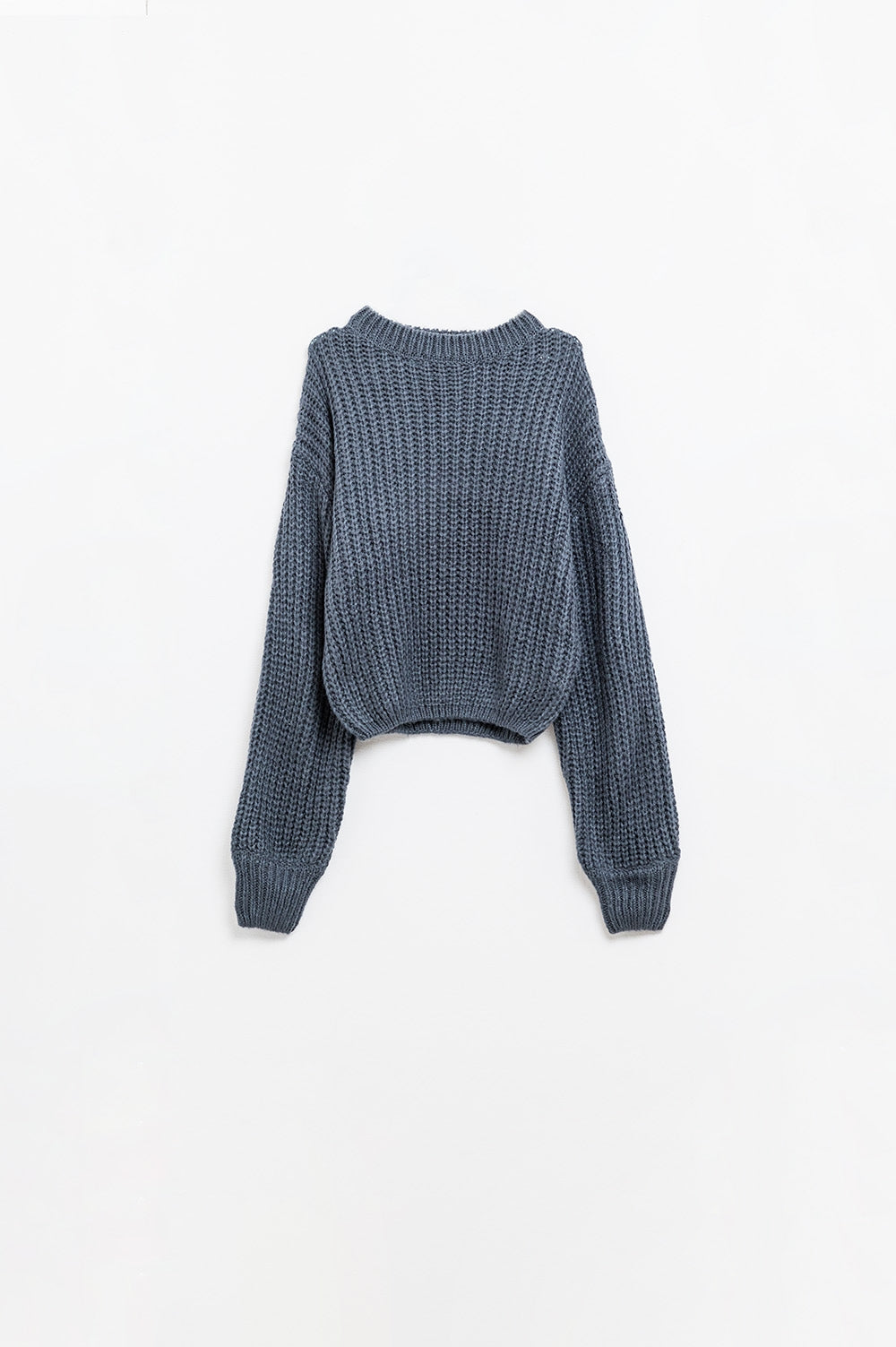 Dark grey chunky knit sweater with balloon sleeves