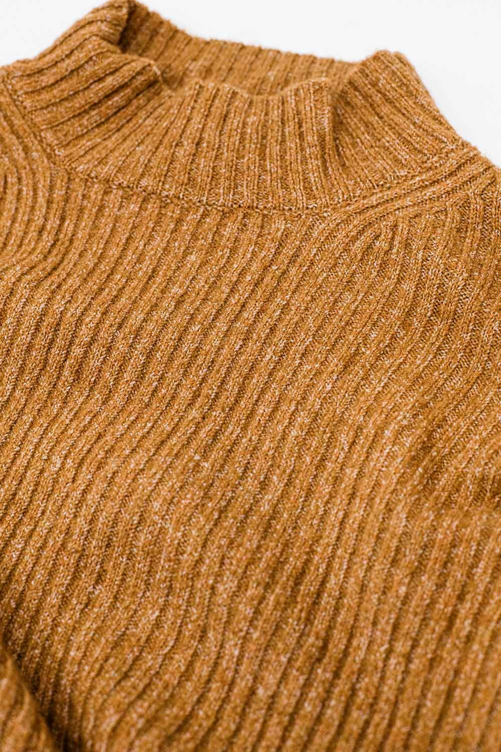 relaxed camel ribbed high neck sweater - jumper