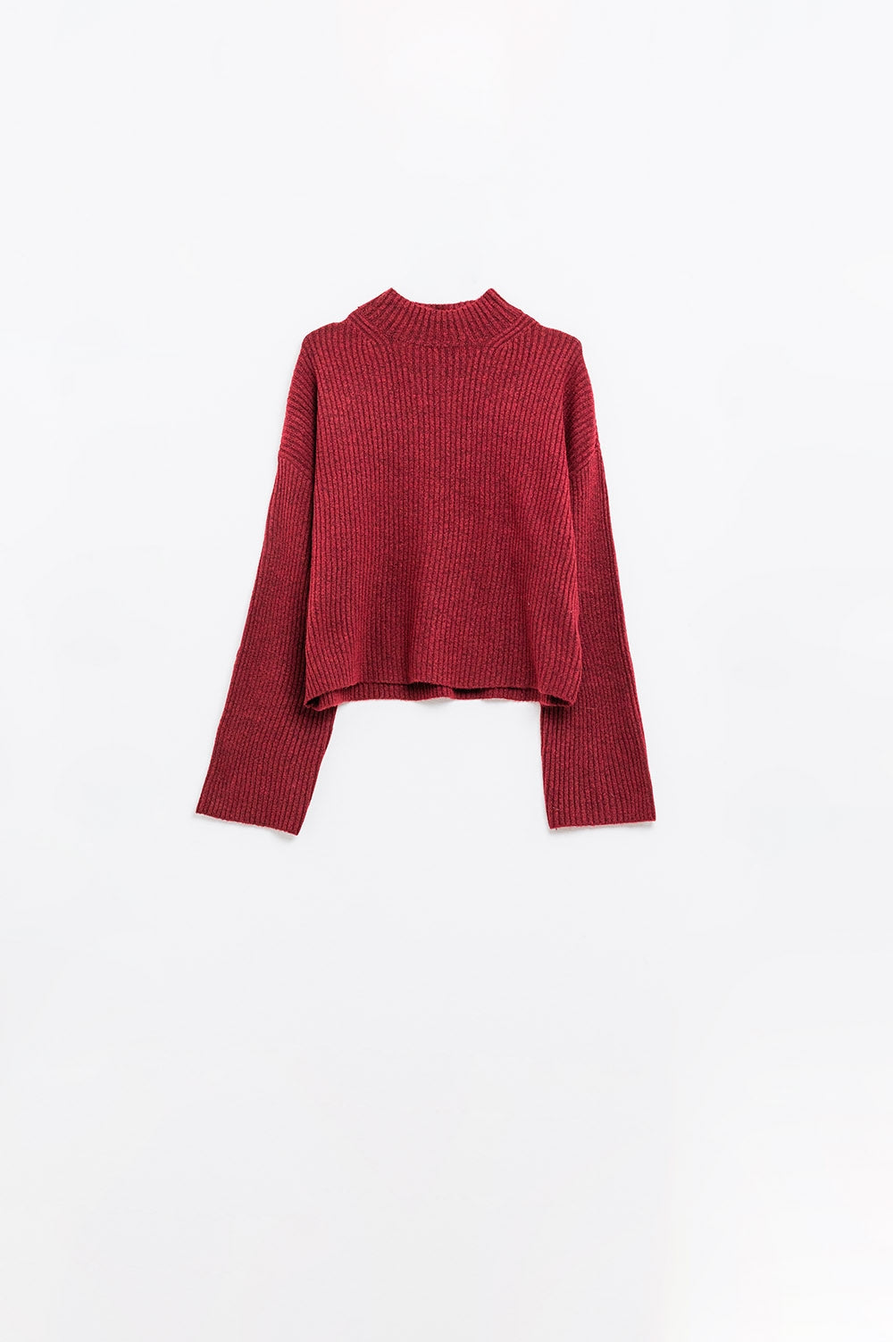 relaxed wine ribbed high neck sweater - jumper