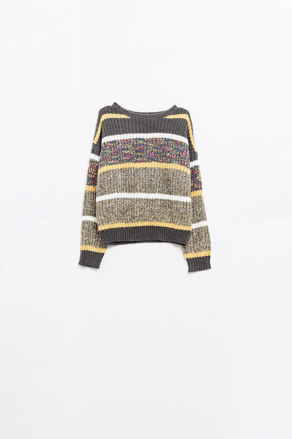 knitted long sleeve sweater in stripe with multiple colors - jumper