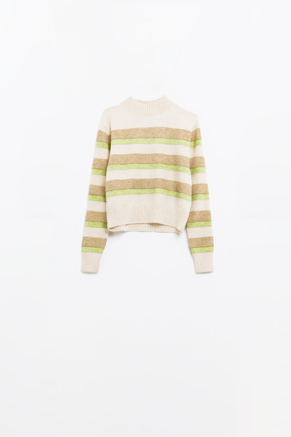 beige sweater with green and camel stripes - jumper