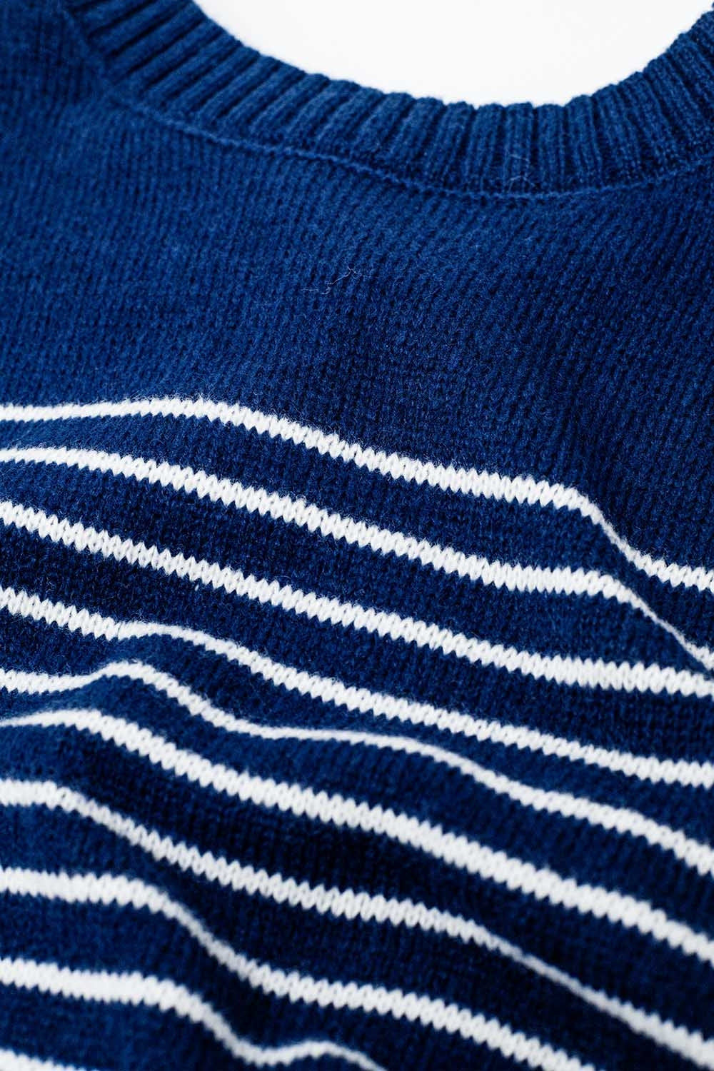navy sweater with white stripes and boat neck - jumper