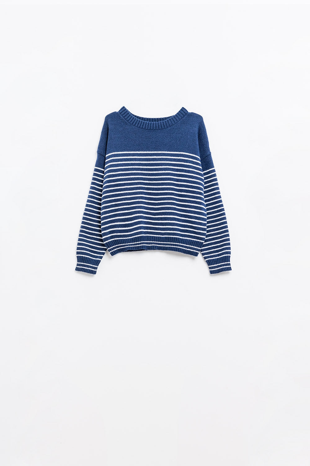 navy sweater with white stripes and boat neck - jumper