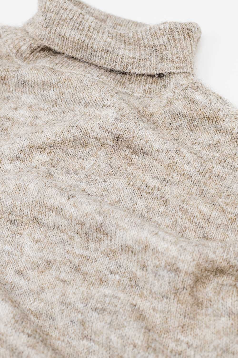 Beige fluffy high neck relax fit sweater - jumper