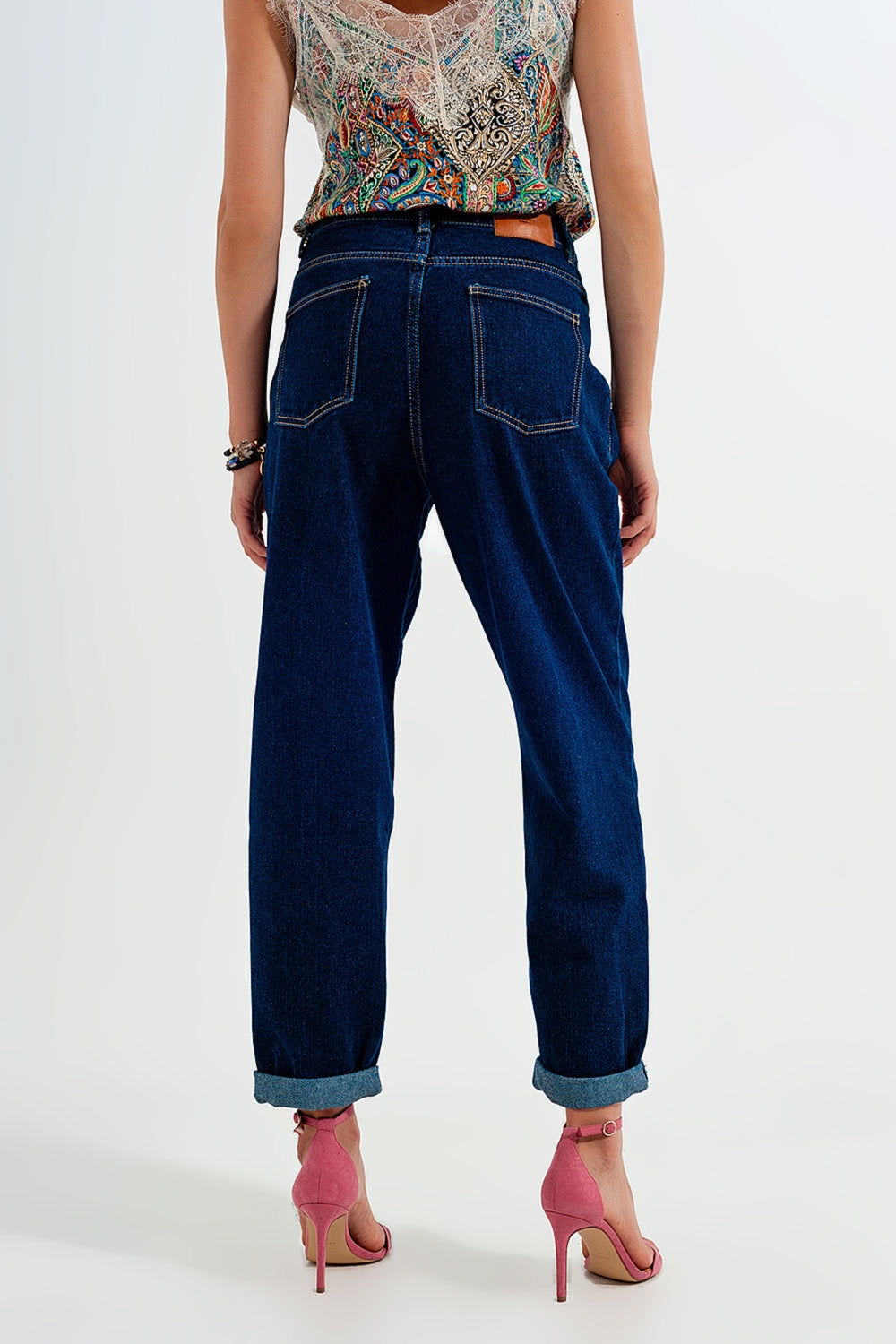 Relaxed fit pleat front jeans in dark blue - Denim