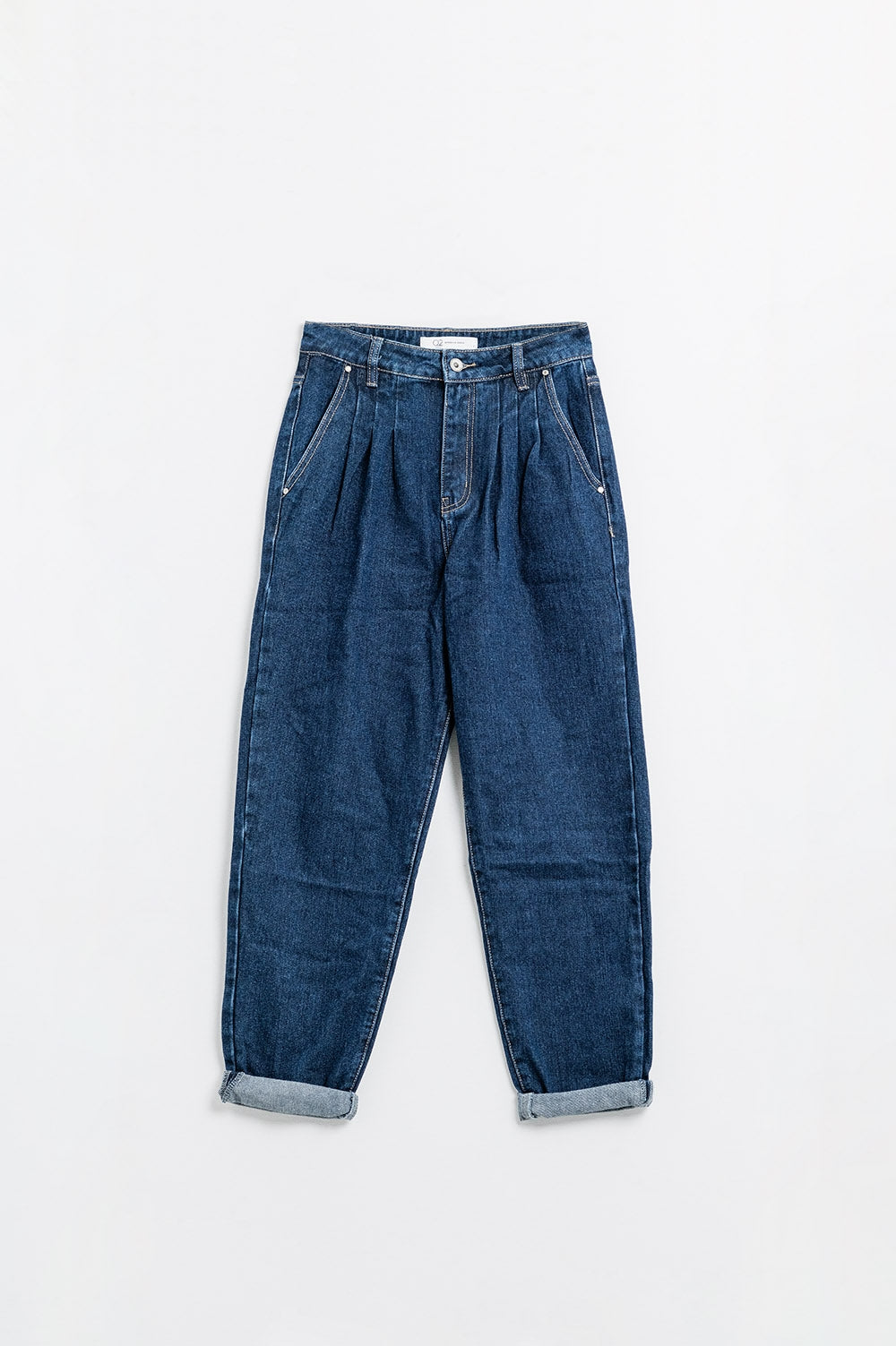 Relaxed fit pleat front jeans in dark blue - Denim