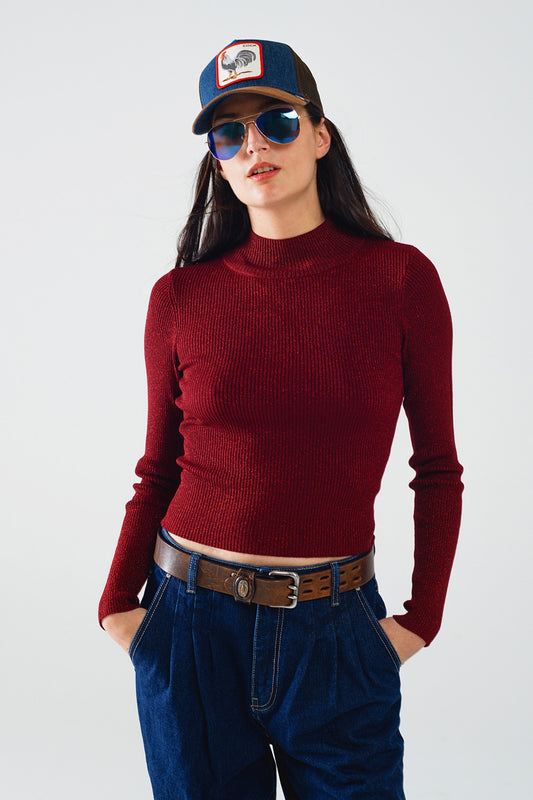 sparkeling red glitter trutle neck long sleeve Sweater - jumper