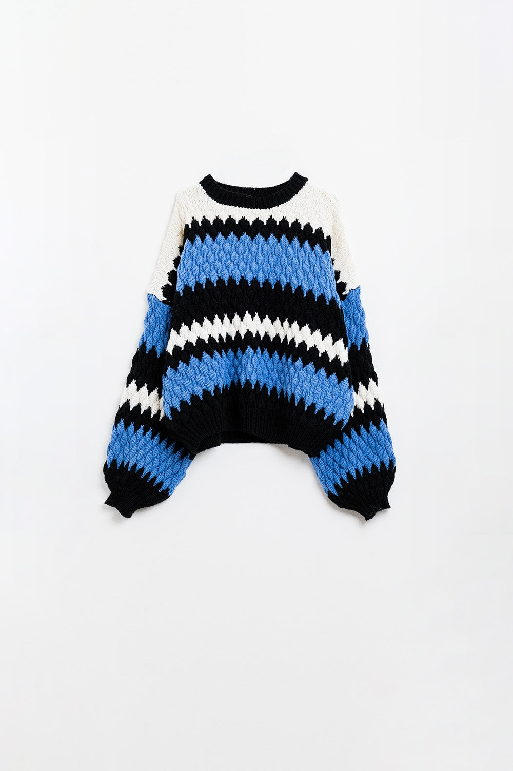 cozy blue white and black zig zag sweater - jumper