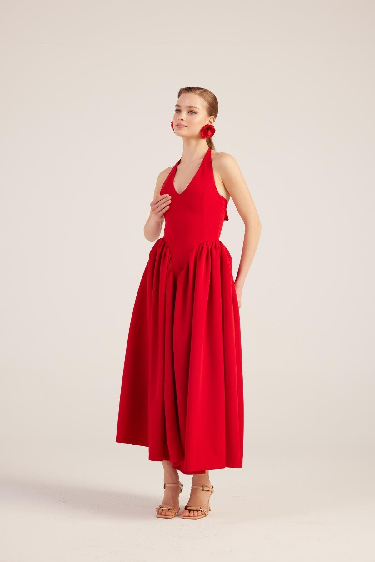 Ophelia Red Princess Style Maxi Dress - Halter Dresses