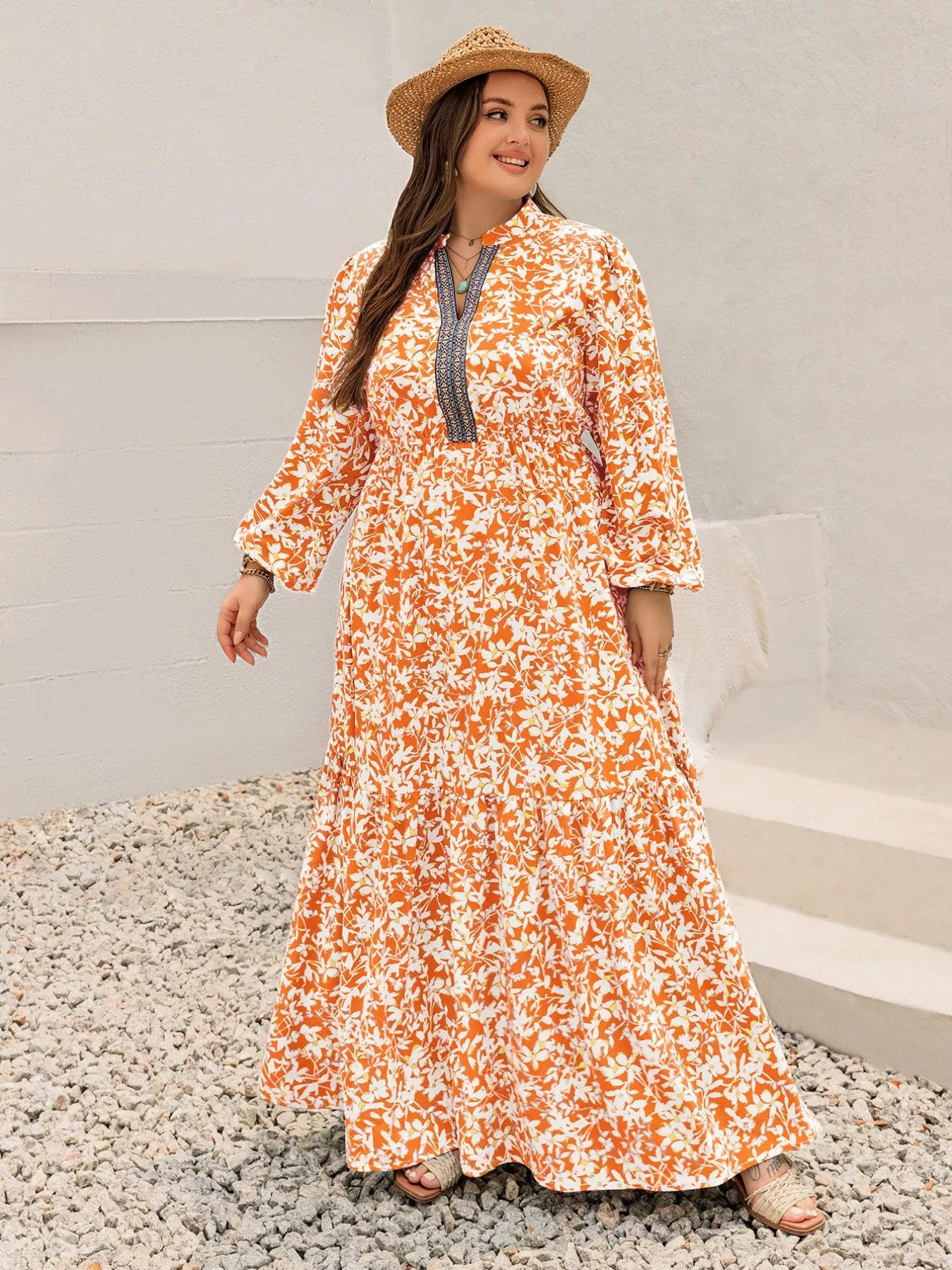 Plus Size Boho Floral Print Maxi Dress -