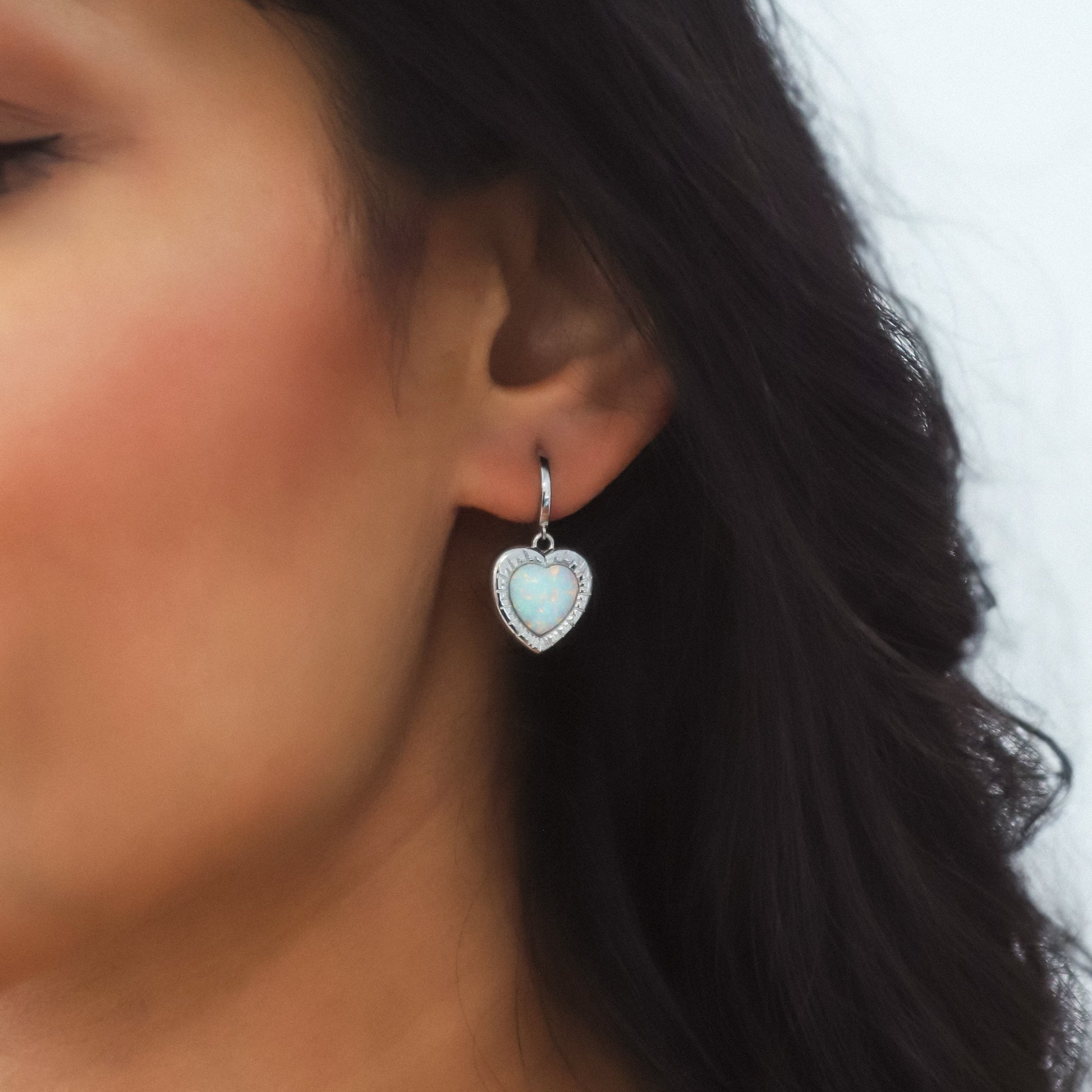 Adore Opal Heart Huggies | 925 Sterling Silver - Earrings