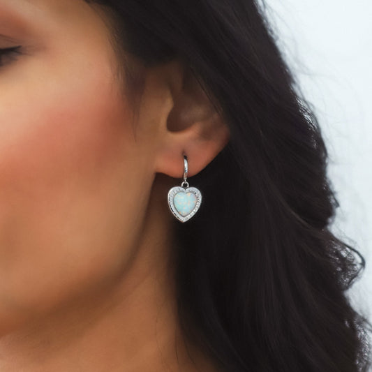 Adore Opal Heart Huggies | 925 Sterling Silver - Earrings
