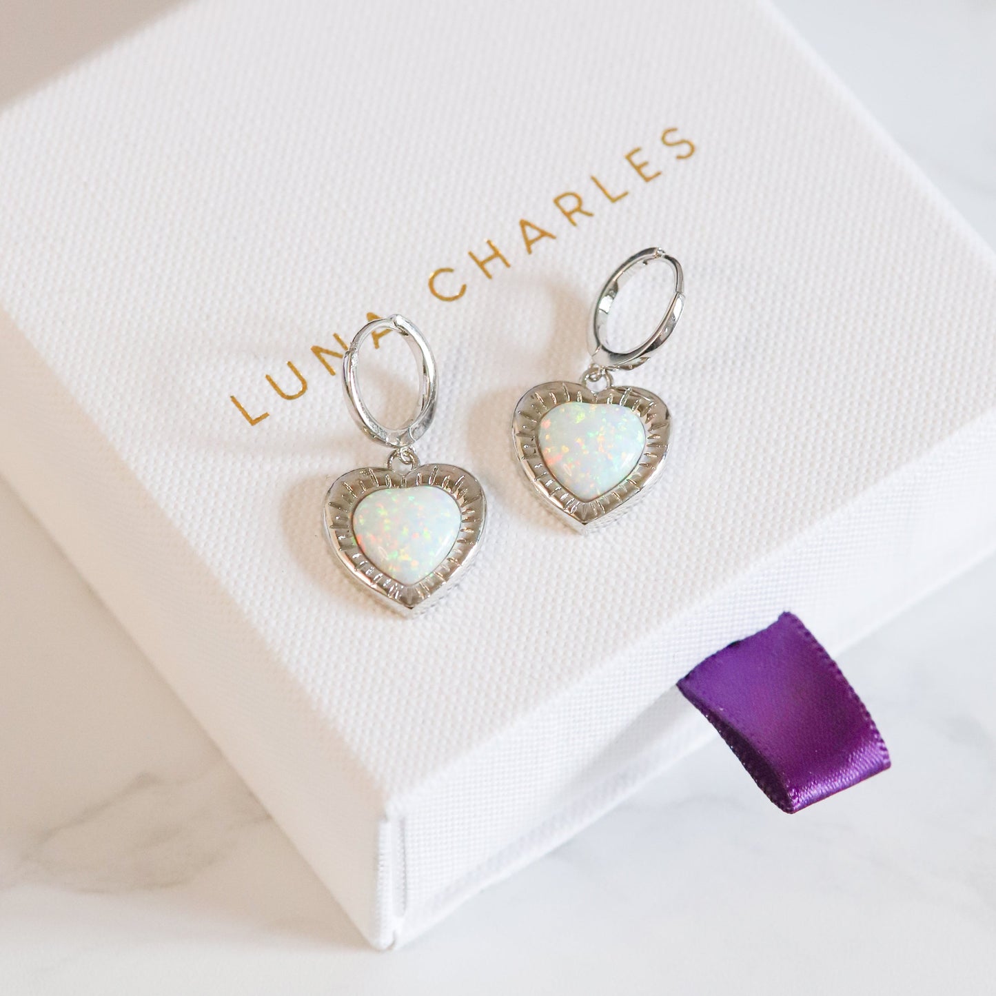 Adore Opal Heart Huggies | 925 Sterling Silver - Earrings