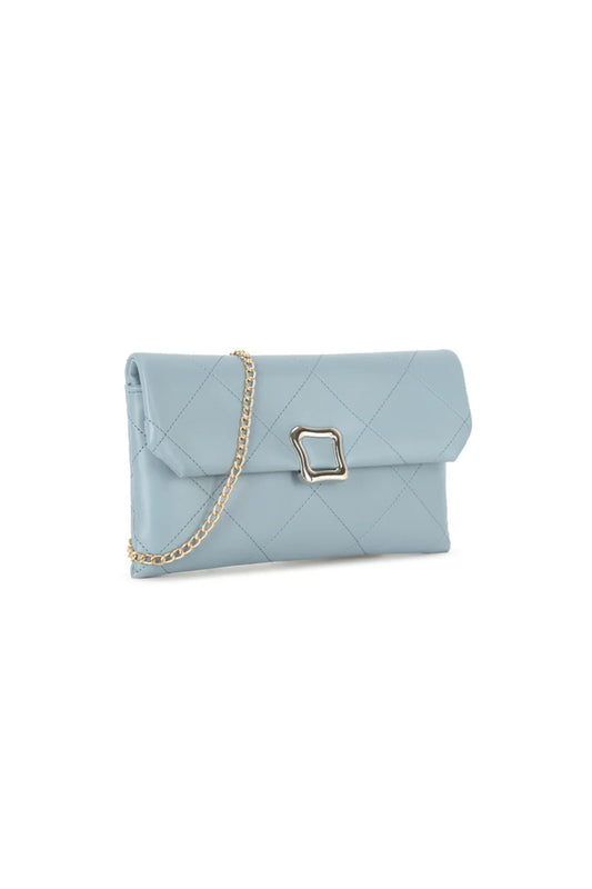 Grey Blue Faux Leather Clutch Bag with Chain Strap - Bags