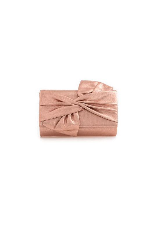 Champagne Evening Clutch Bag with Bow Detail - Clutch Bag