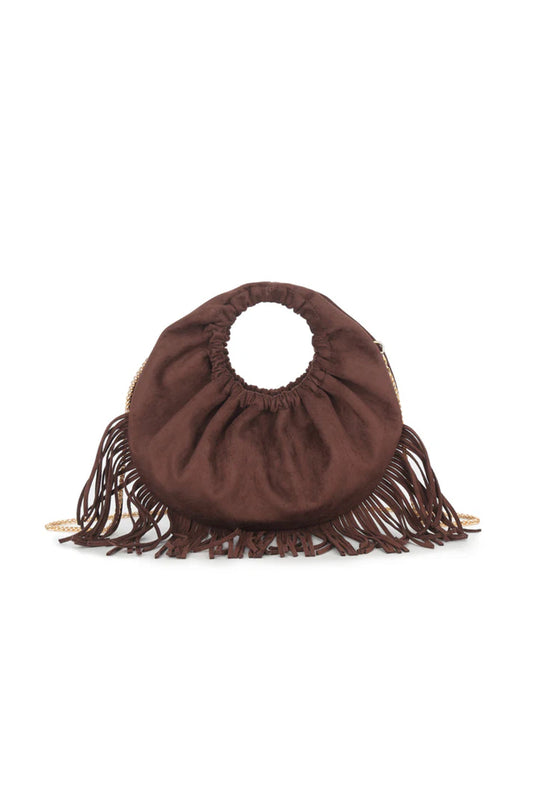 Brown Faux Suede Fringe Handbag - Bags