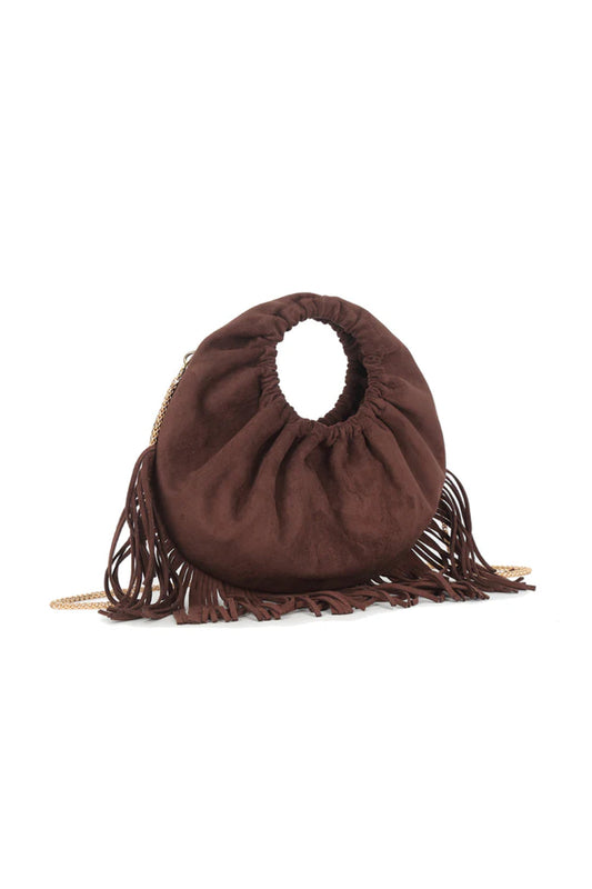 Brown Faux Suede Fringe Handbag - Bags