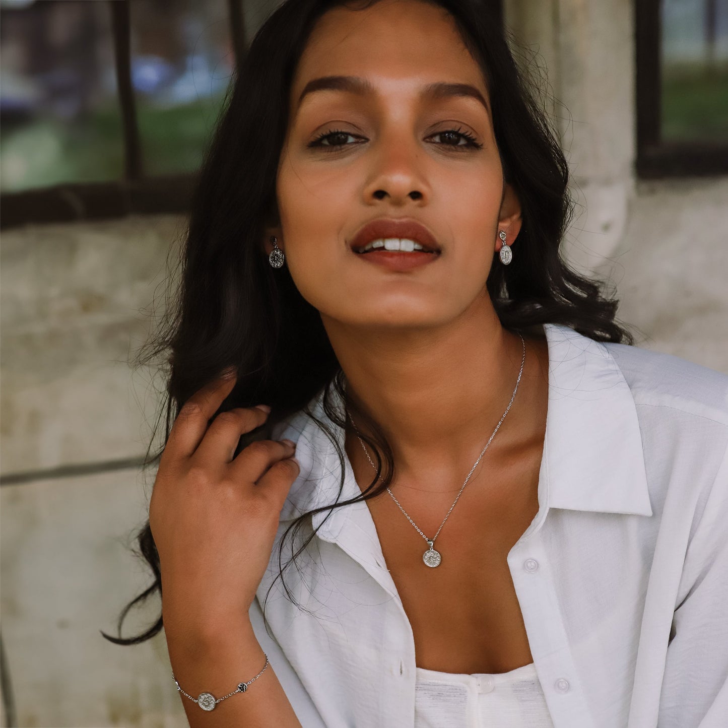 Aruna Sun Coin Drop Earrings | 925 Sterling Silver - Earrings