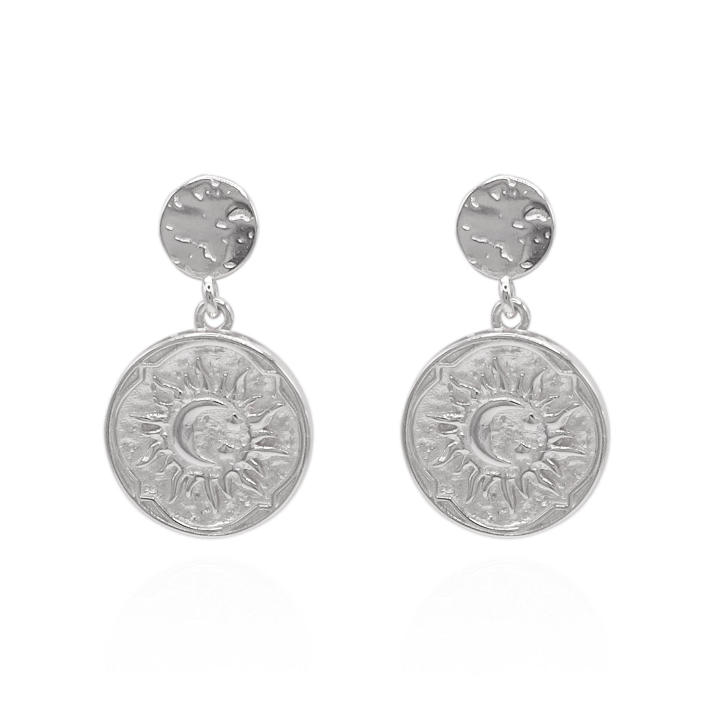 Aruna Sun Coin Drop Earrings | 925 Sterling Silver - Earrings