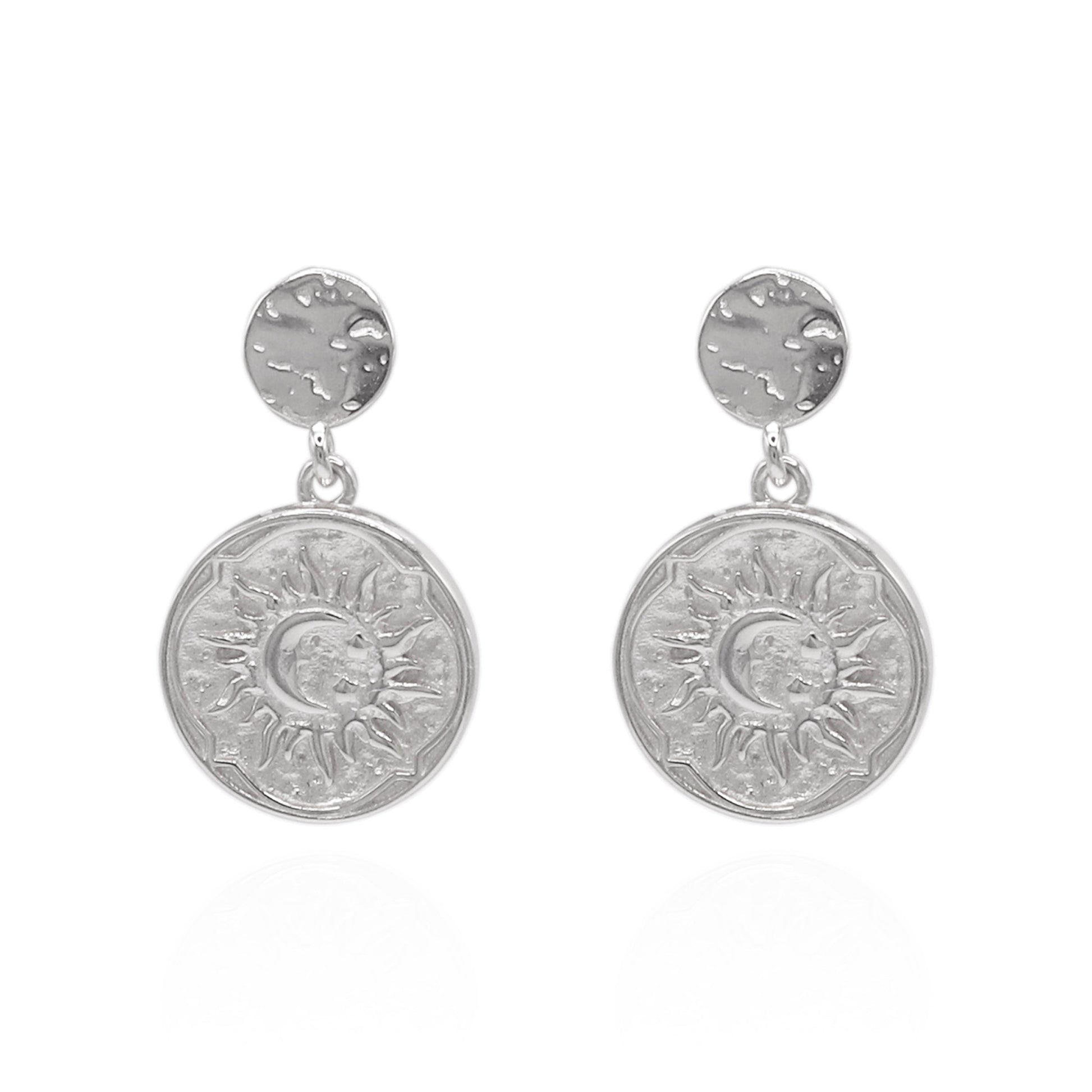 Aruna Sun Coin Drop Earrings | 925 Sterling Silver - Earrings