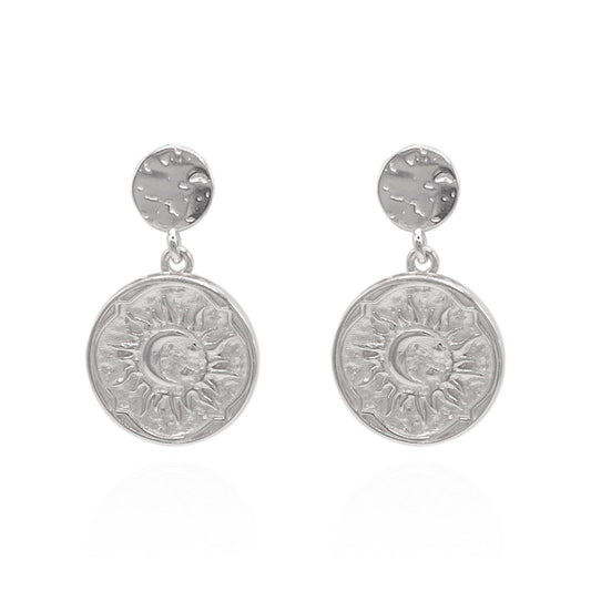 Aruna Sun Coin Drop Earrings | 925 Sterling Silver - Earrings