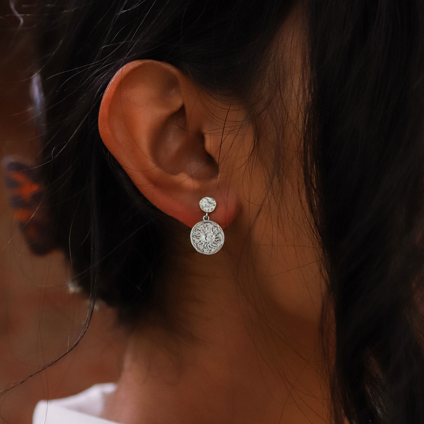 Aruna Sun Coin Drop Earrings | 925 Sterling Silver - Earrings