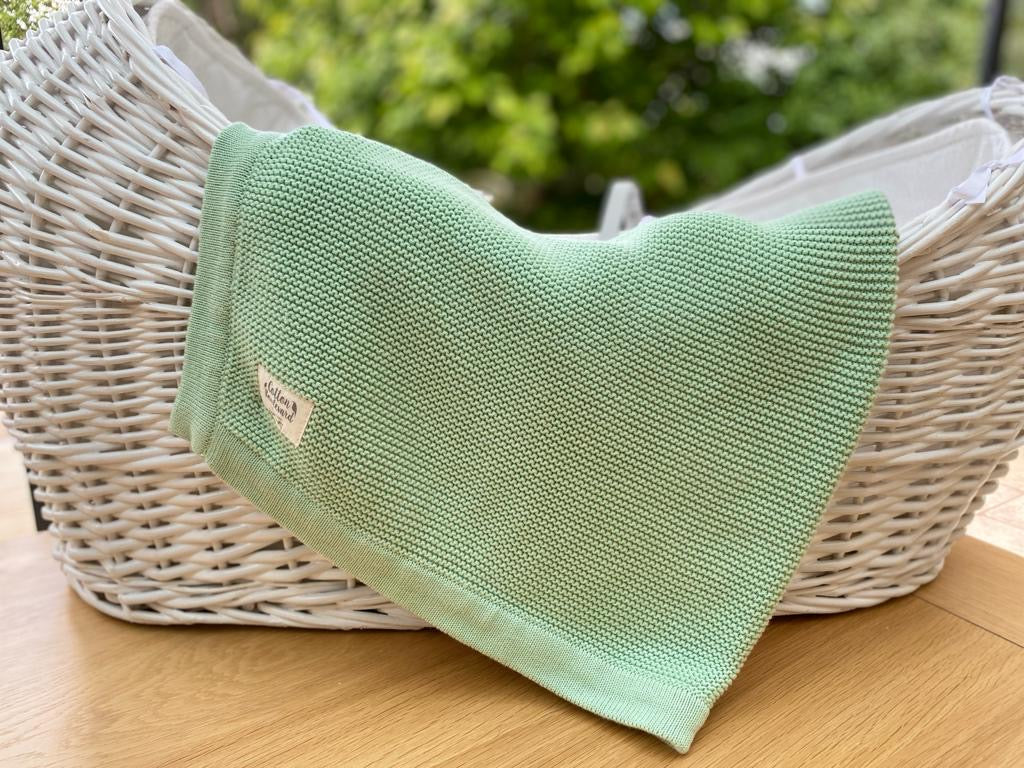 Sage Green Organic Cotton Knitted Blanket – 100 X 80cm - Receiving Blankets