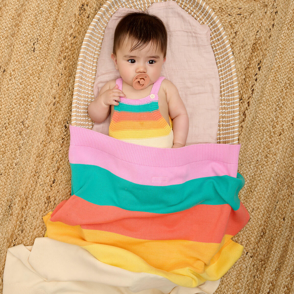 Bobby - Pink Rainbow Stripe Shawl - Receiving Blankets