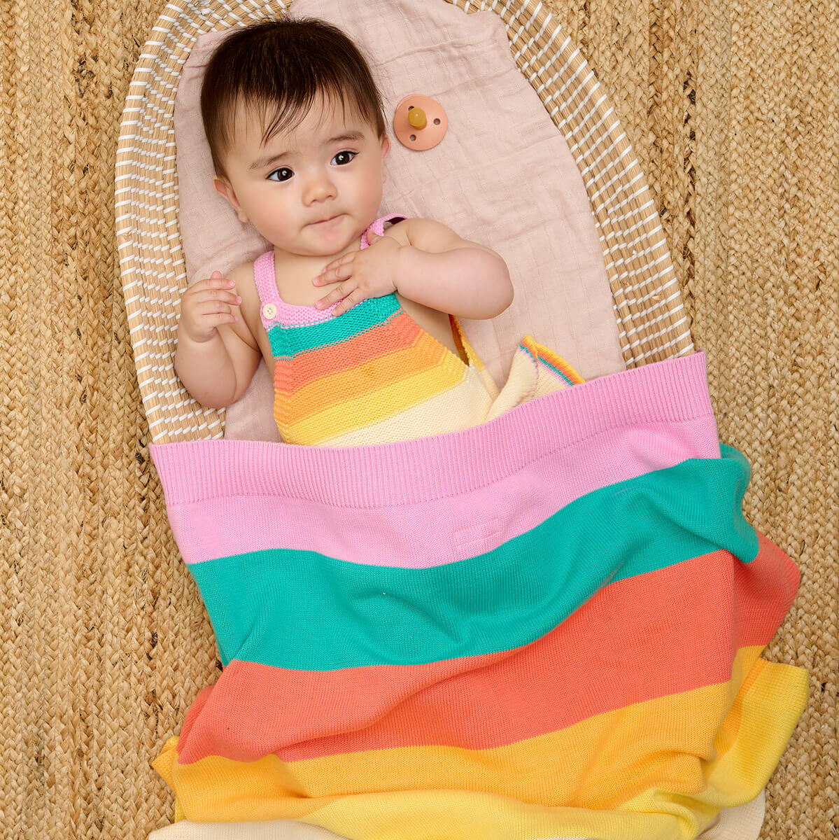 Bobby - Pink Rainbow Stripe Shawl - Receiving Blankets