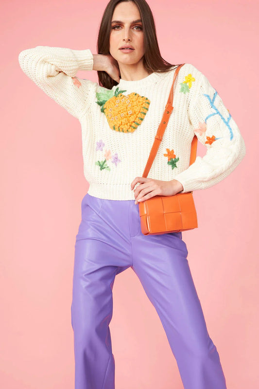 Banana Peel Embroidered Pineapple Jumper One Size Cream Banana Peel - Tops