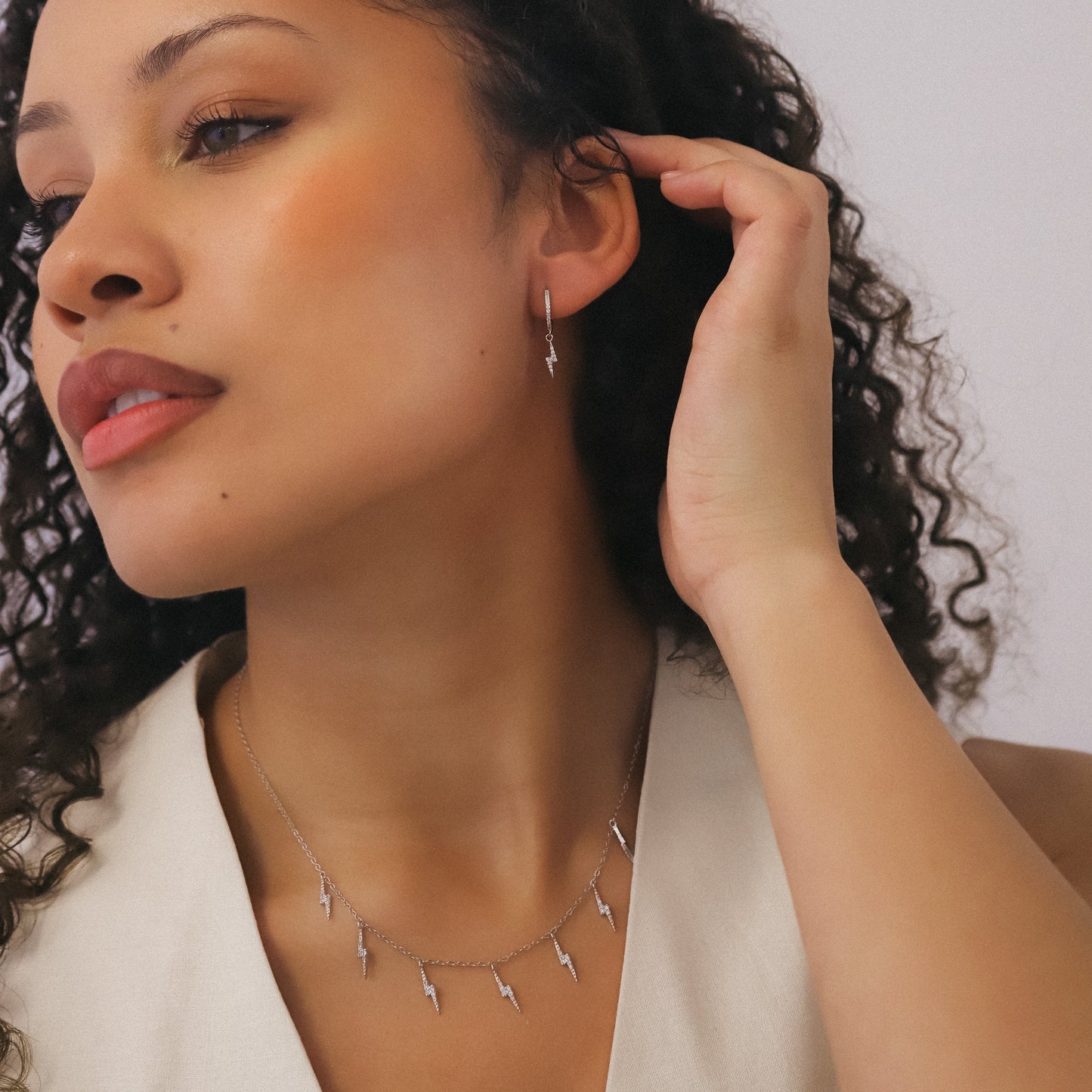 Bridget Lightning Huggie Hoop Earrings | 925 Sterling Silver - Earrings