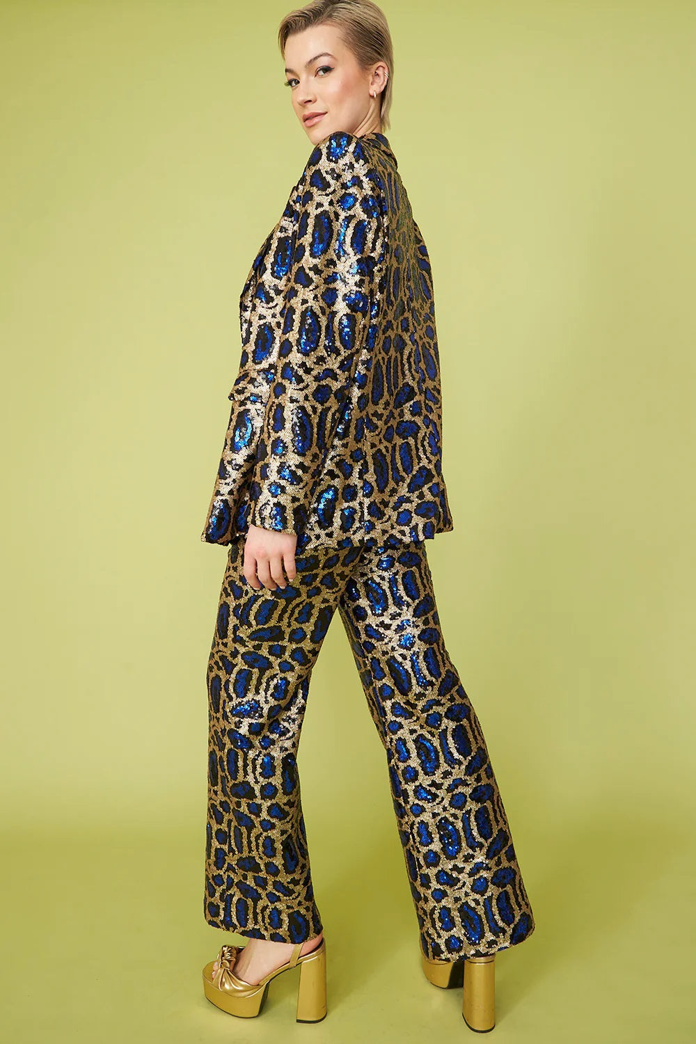 Blue Bamboo Animal Print Sequin Blazer - Jackets & Blazers