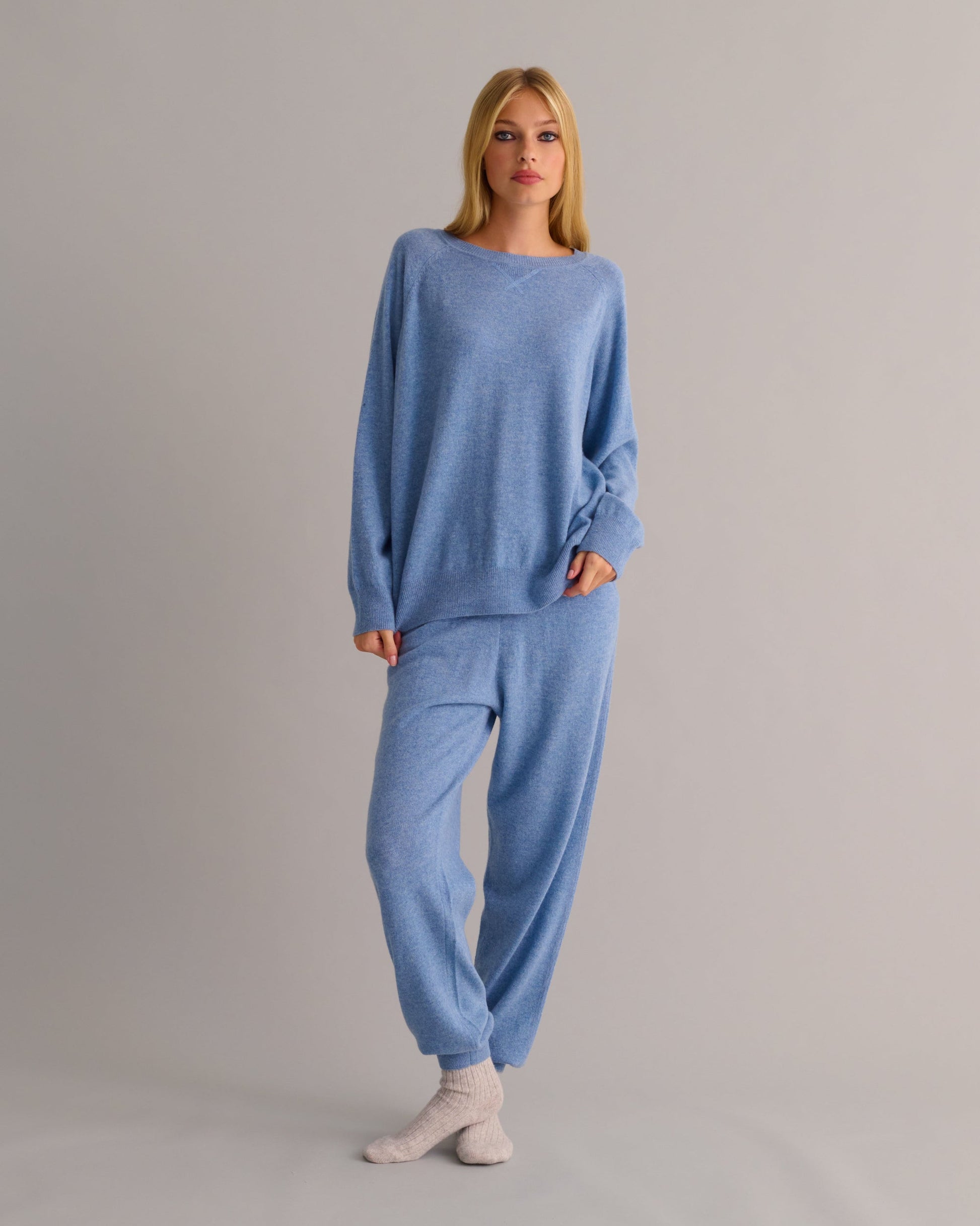 Chambray Blue Cashmere Cuffed Ankle Joggers -