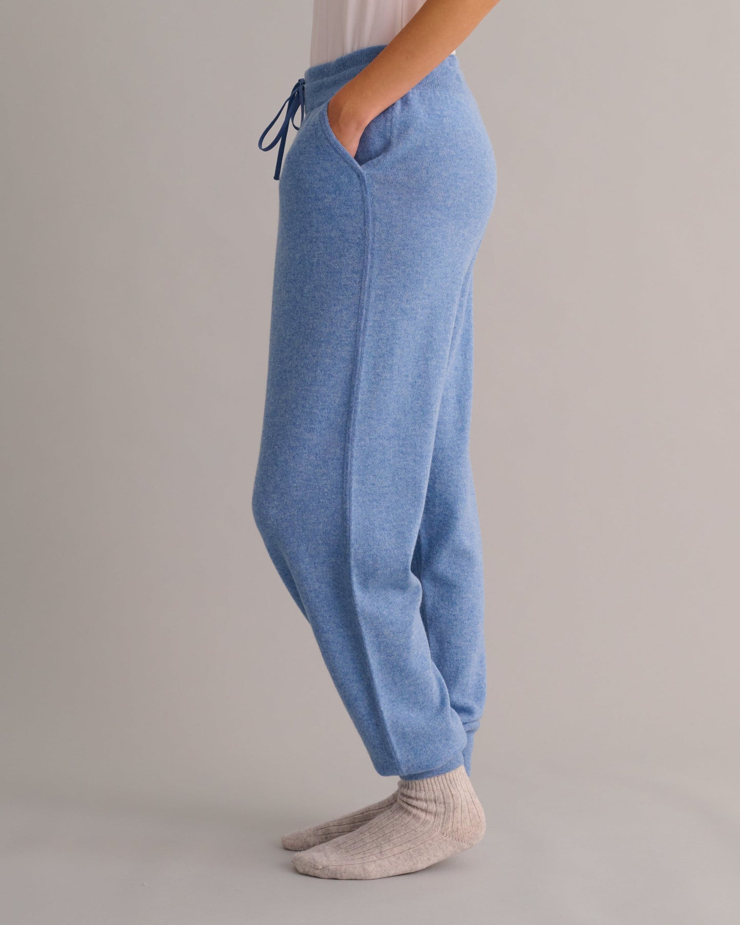 Chambray Blue Cashmere Cuffed Ankle Joggers -