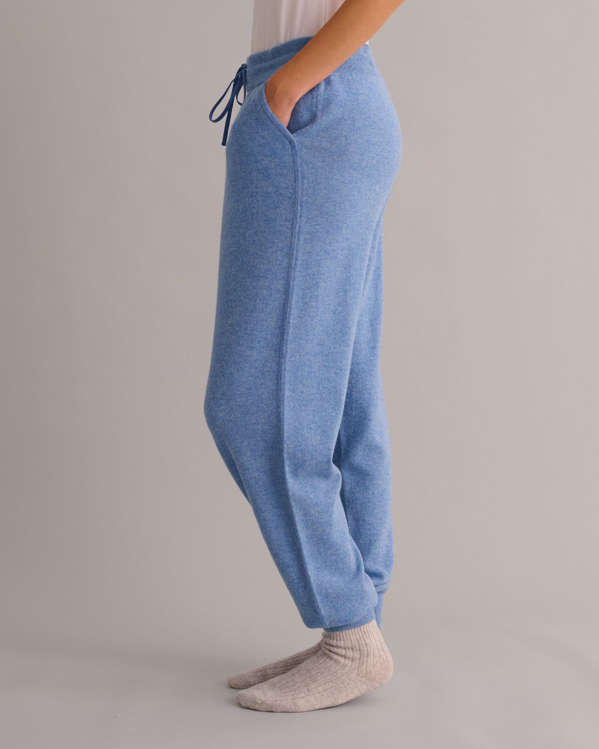 Chambray Blue Cashmere Cuffed Ankle Joggers -