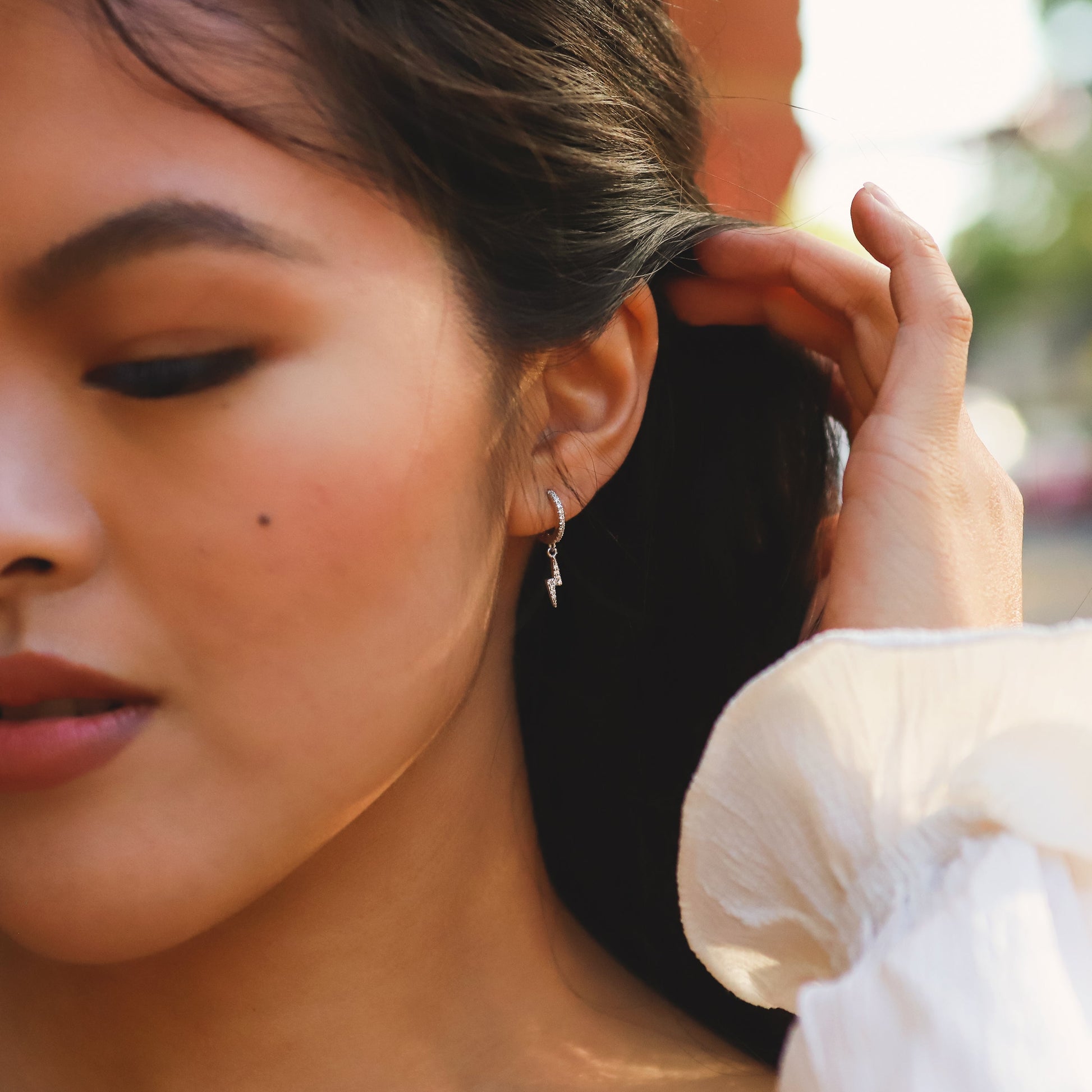 Bridget Lightning Huggie Hoop Earrings | 925 Sterling Silver - Earrings