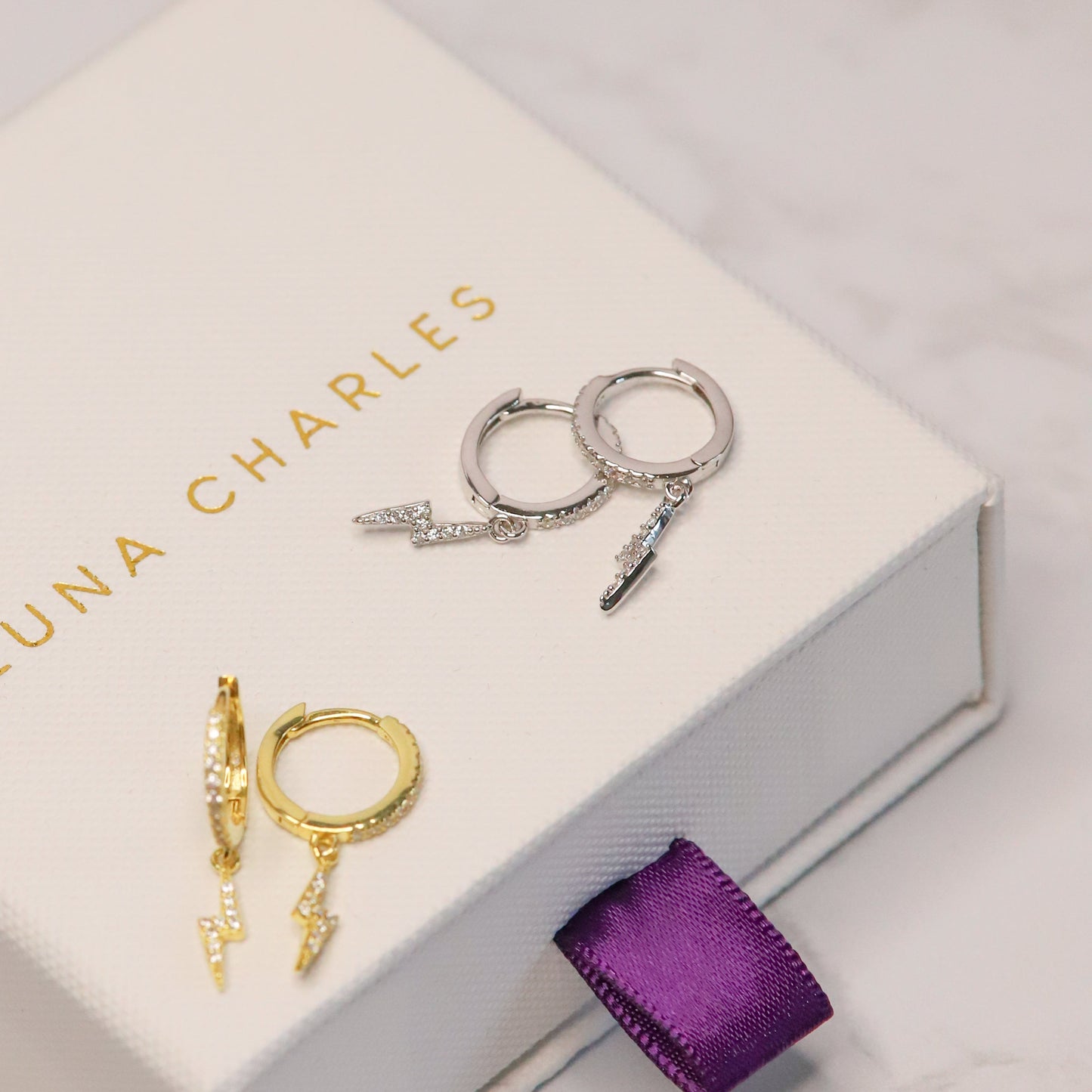 Bridget Lightning Huggie Hoop Earrings | 925 Sterling Silver - Earrings